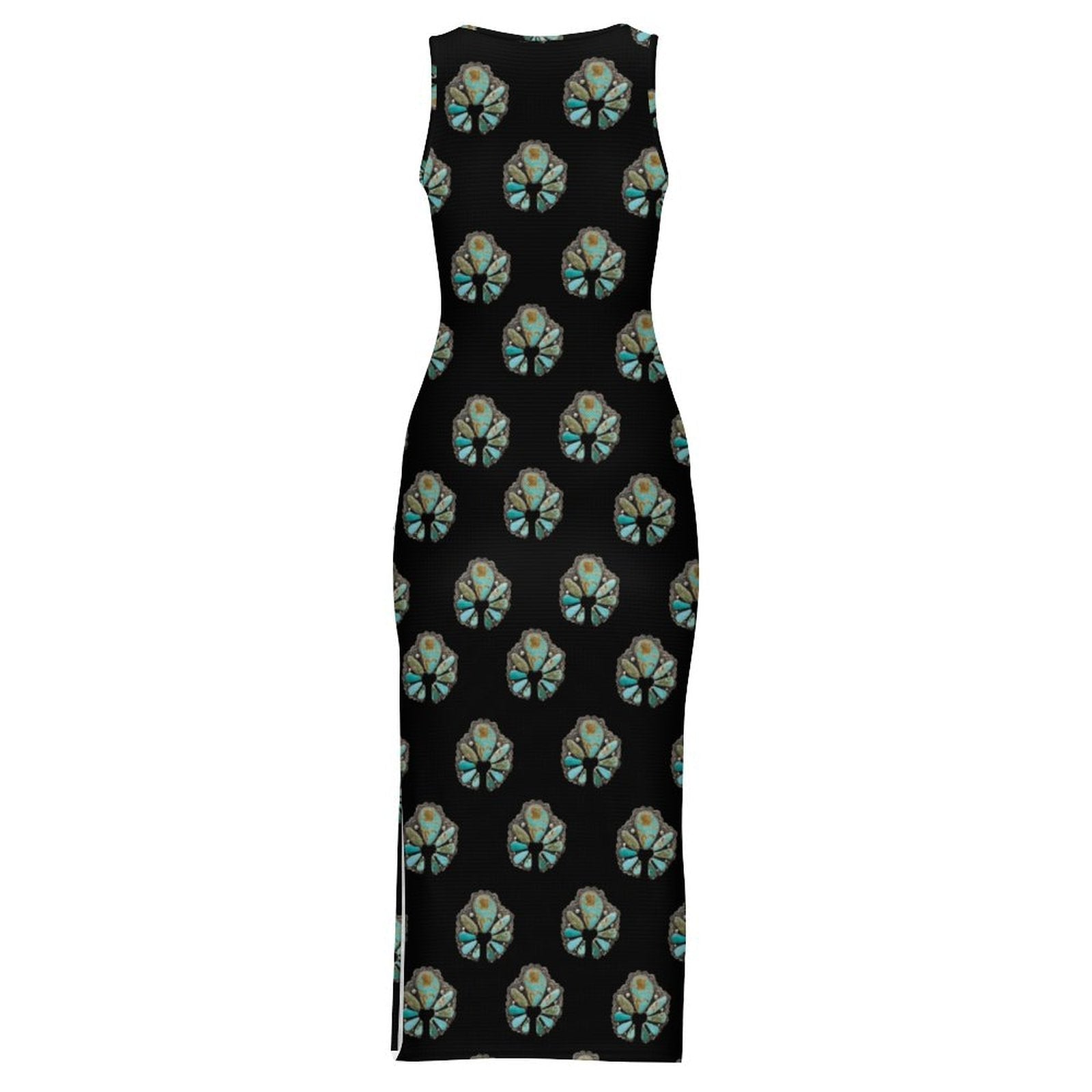 Turquoise Naja Sleeveless Bodycon Side Slit Maxi Dress