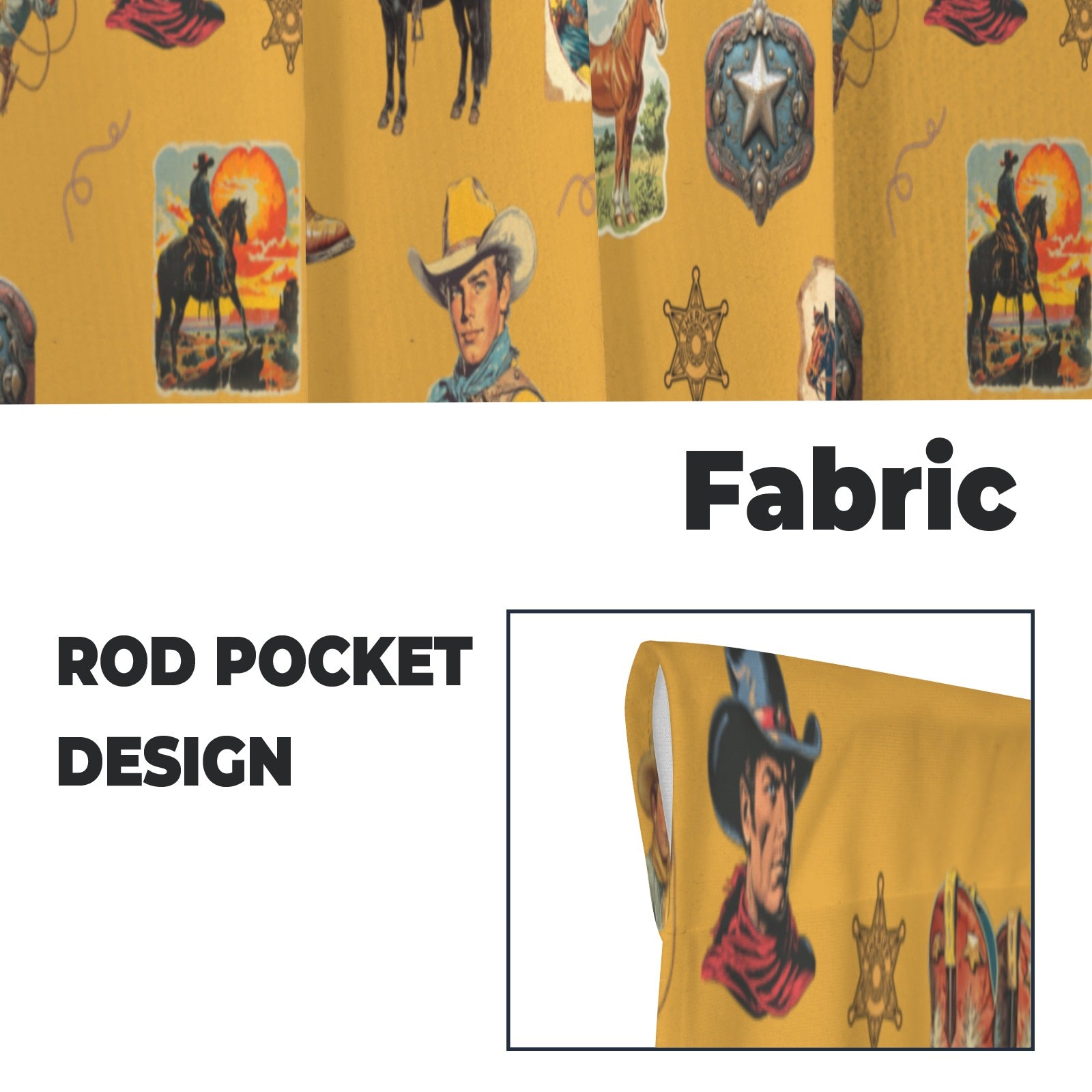 Vintage Cowboy Collage Western Curtains 28" x 40" Made in America