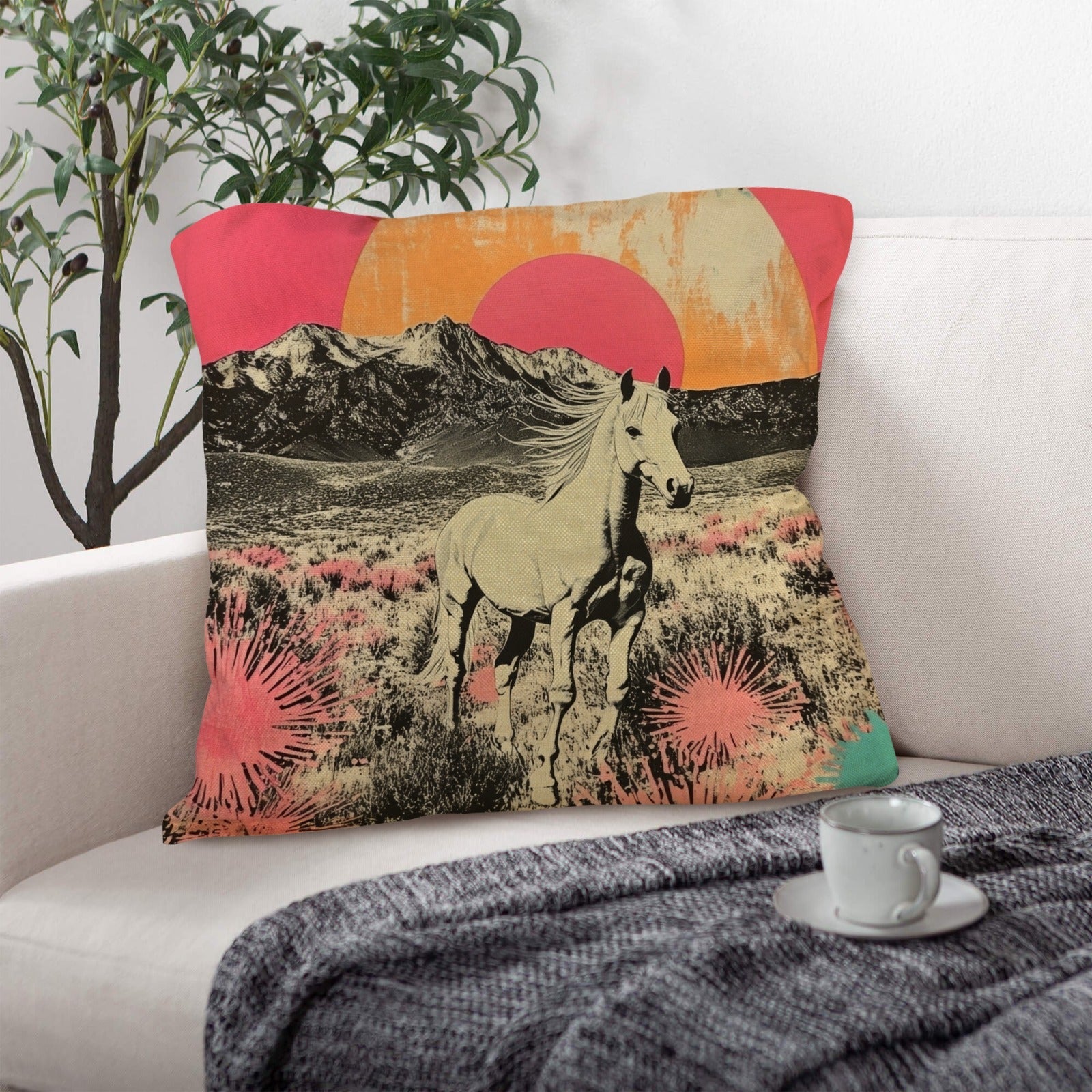 Baha Ranch Retro Pop Western Albino Steed Pillow Case Made in America