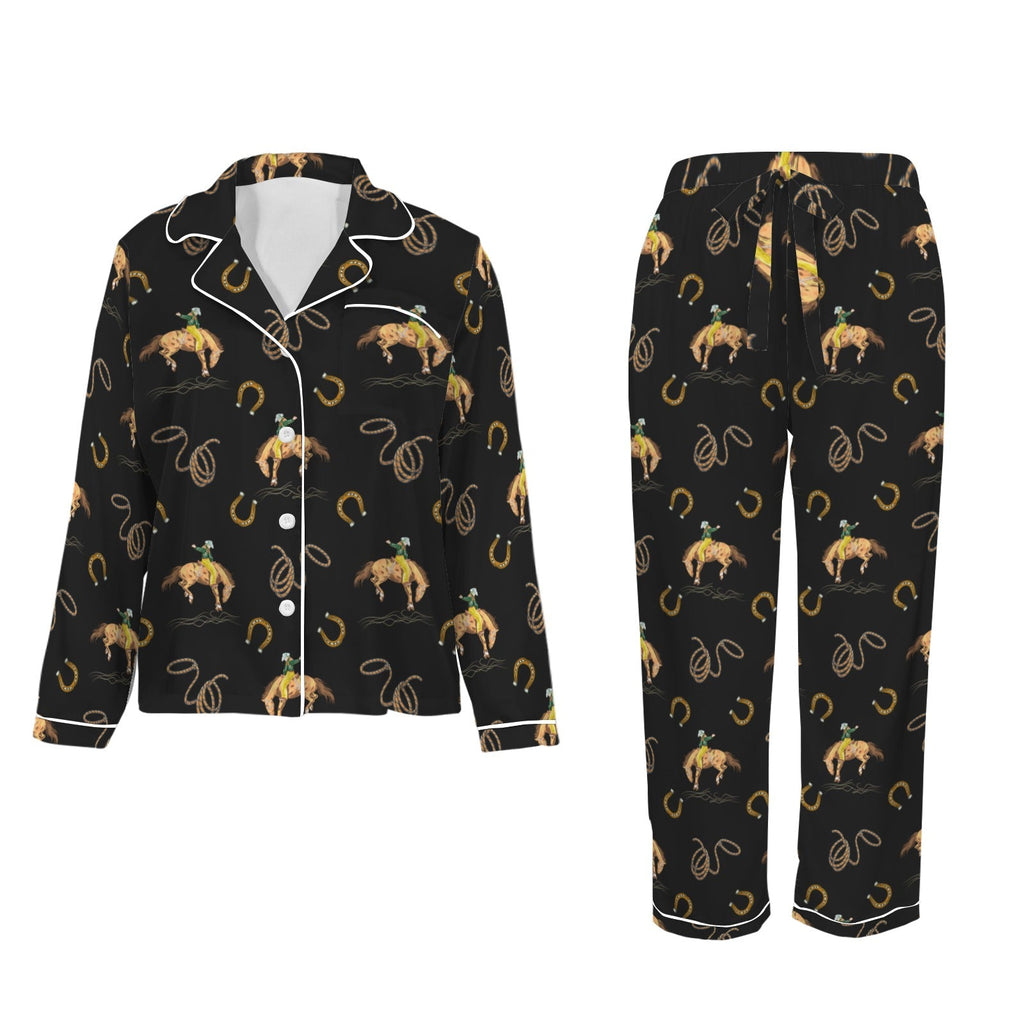 All Cowboy Western Satin Long Pajamas