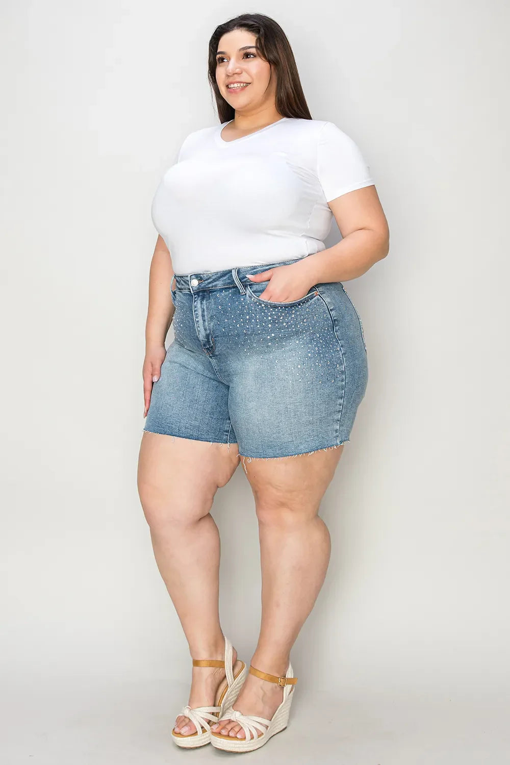 Garden Naked Judy Blue Full Size High Waist Raw Hem Denim Shorts