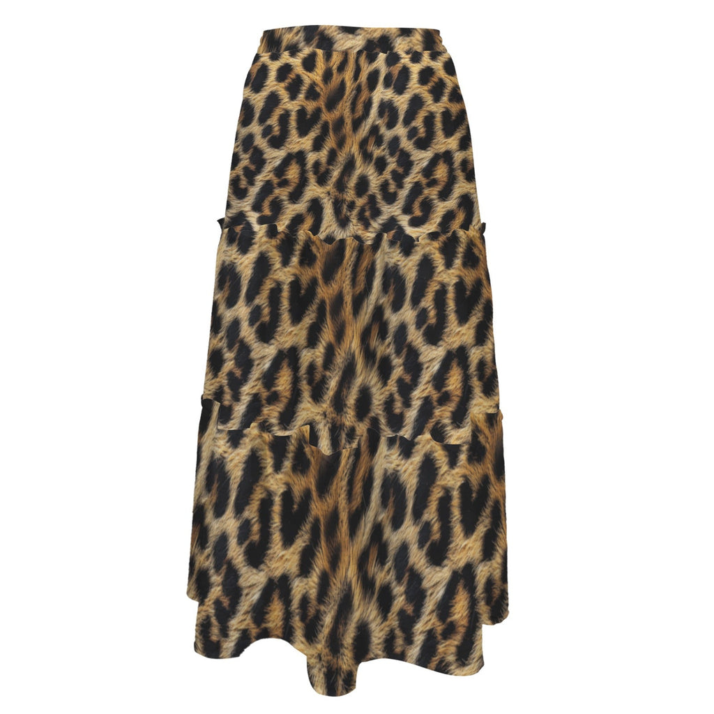 Baha Ranch Retro Pop Western Leopard Print Maxi Prairie Skirt