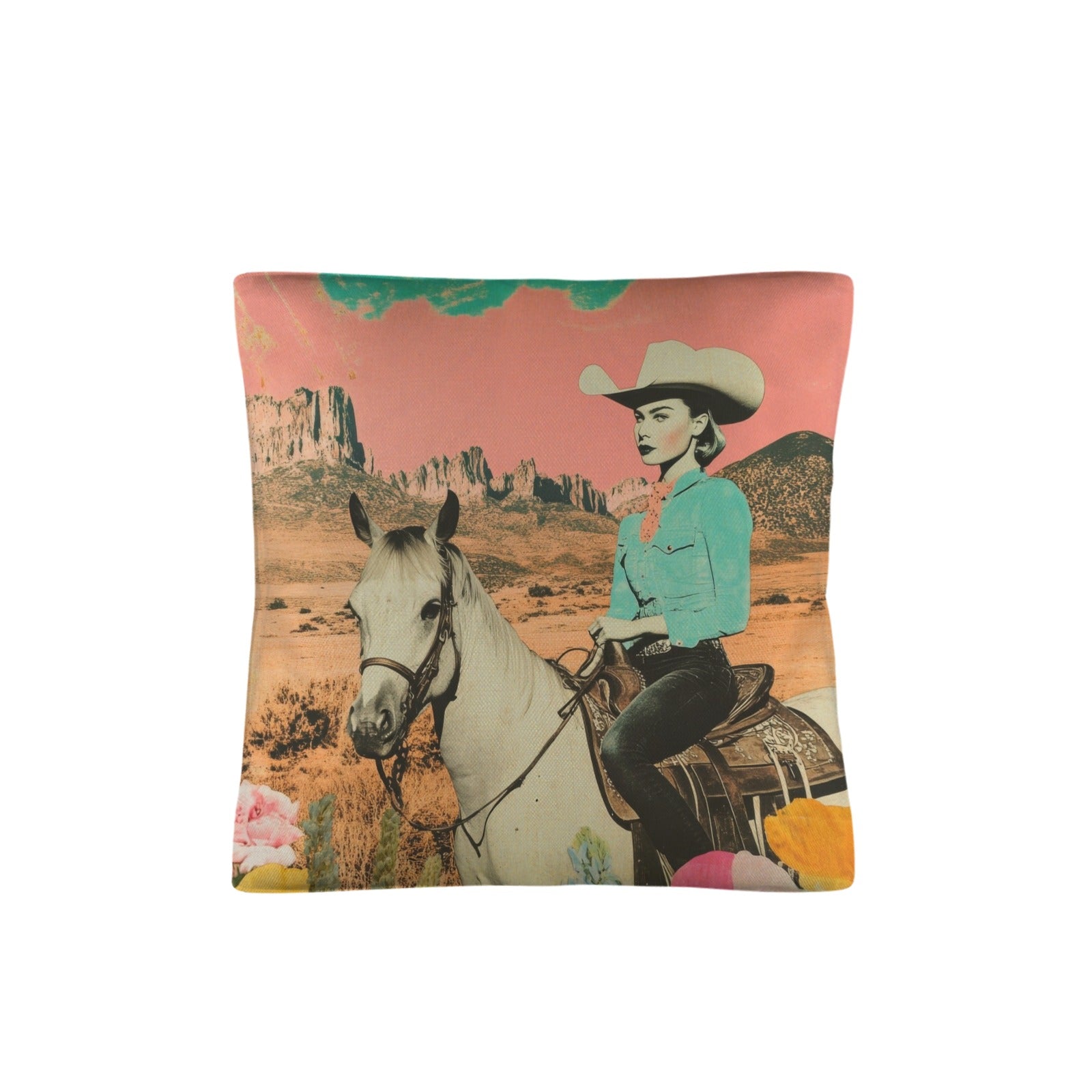 Baha Ranch Retro Pop Western Ride Cowgirl Pillow Case Made in America