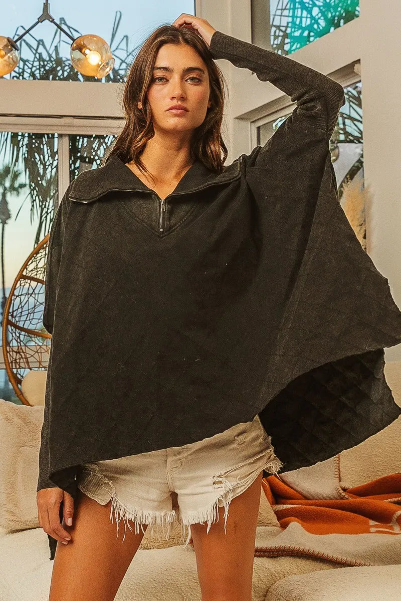 Garden Naked BiBi Vintage Washed Quilted Half Zip Top