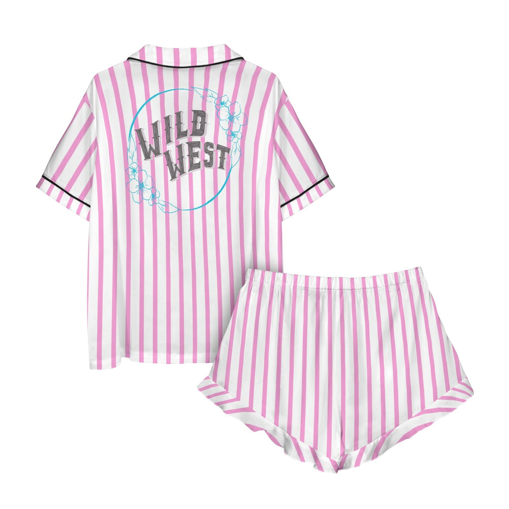 Baha Ranch Retro Pop Western Wild West Pink Pin Stripe Satin Pajamas