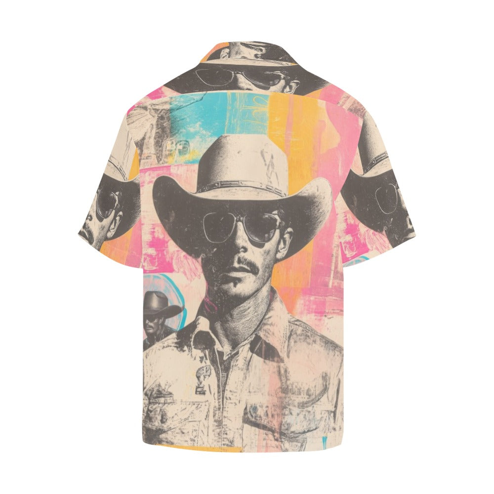 Baha Ranch Retro Pop Western Cool Cowboy Men's Camp Shirt