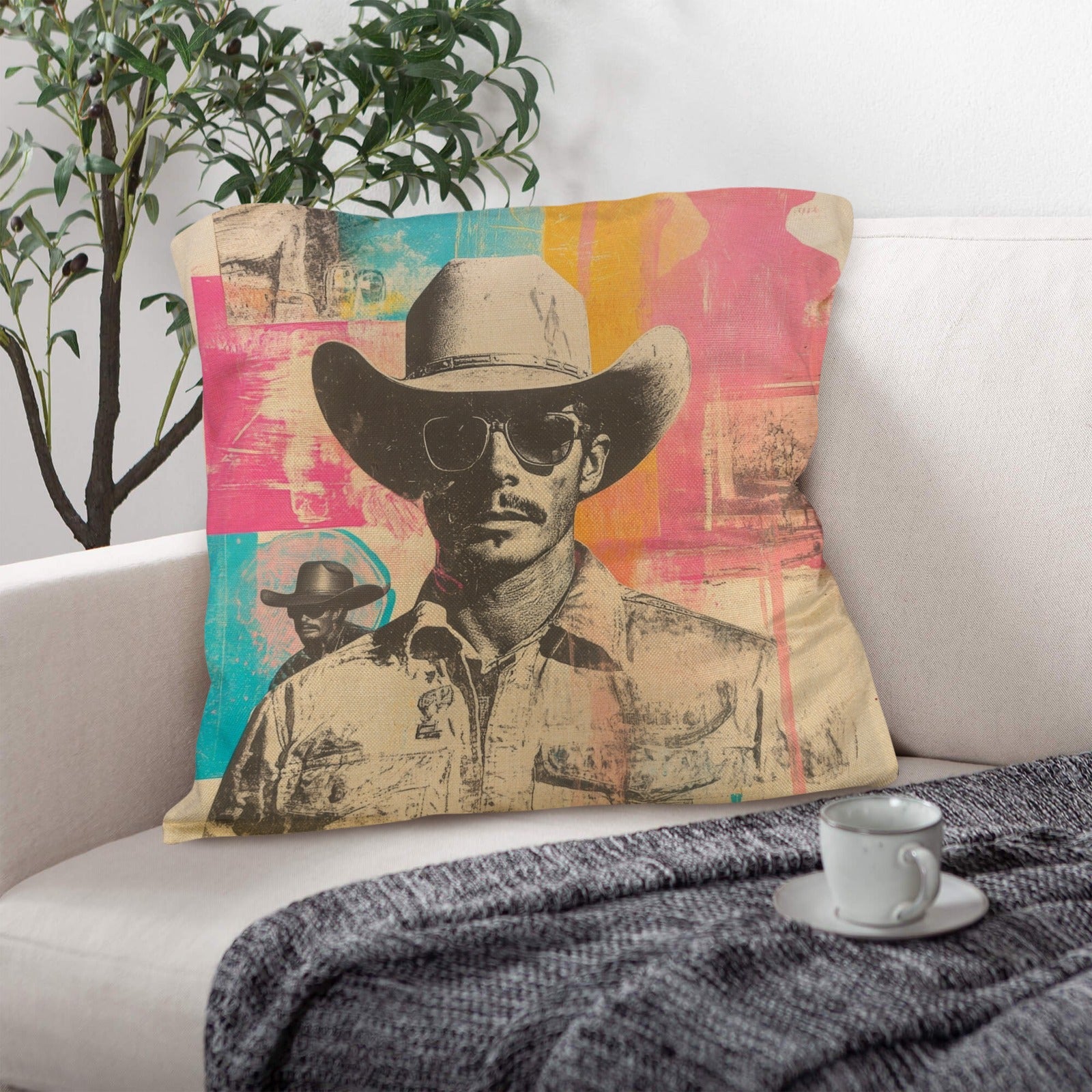 Baha Ranch Retro Pop Western Hey Cowboy Pillow Case Made in America