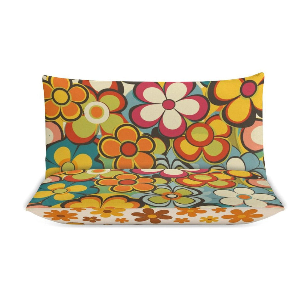 Groovy Floral Hippie Reversible 3-Piece Bedding Set (1 Duvet Cover + 2 Pillow Shams) – 102"×90"