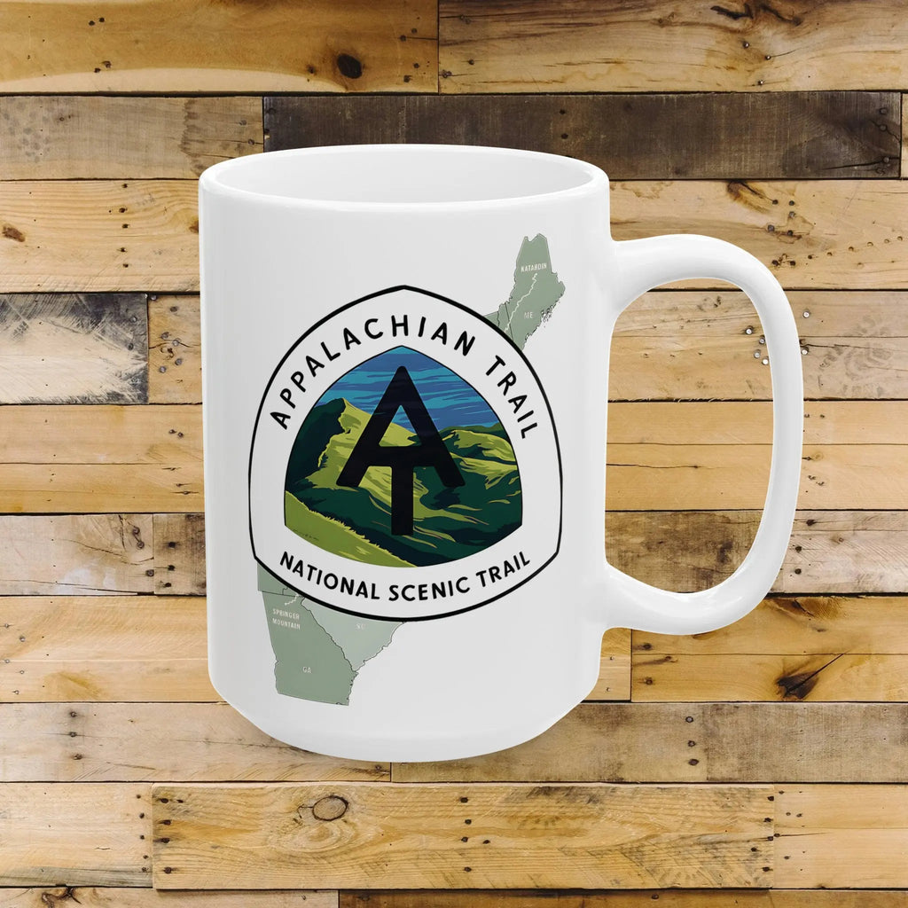 Appalachian Trail Scenic Ceramic Mug (11oz, 15oz) Hike Line Design Mountains