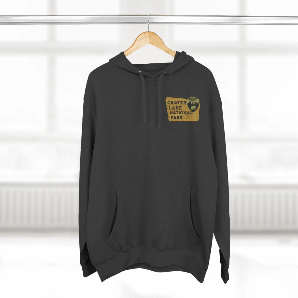 Crater Lake National Park Unisex Fit Fleece Hoodie Scenic View Graphic Wooden Mountain Sign