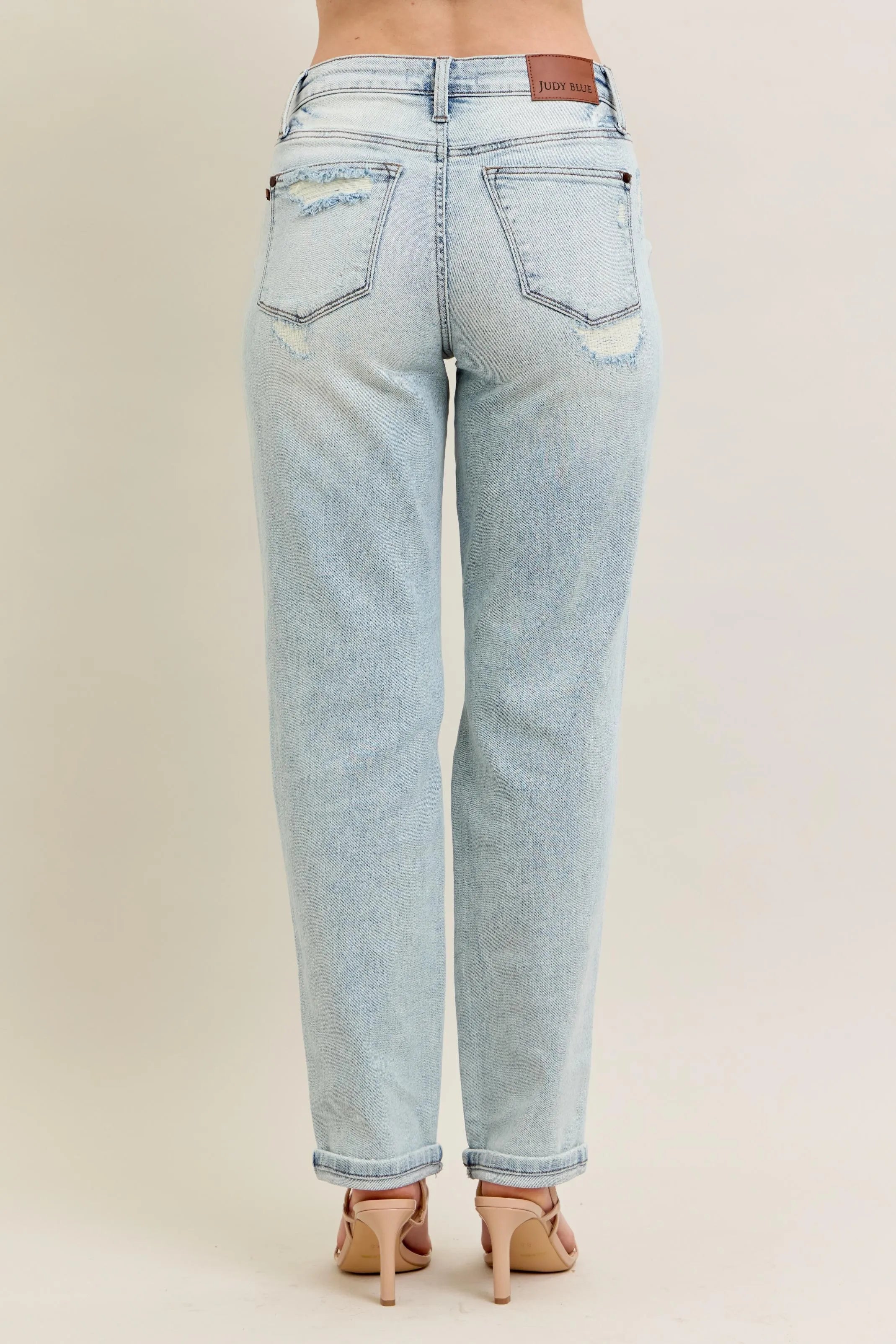 Garden Naked Judy Blue Full Size Mr Repair Stitch Detail Destroy Single Cuff Bf Jeans Plus Size