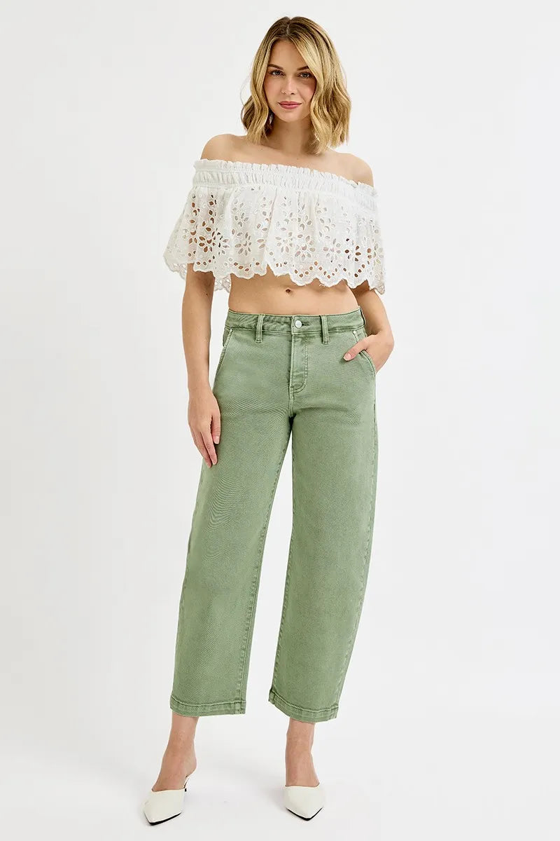 Garden Naked RISEN Full Size Tummy Control High Rise Crop Barrel Jeans Plus Size