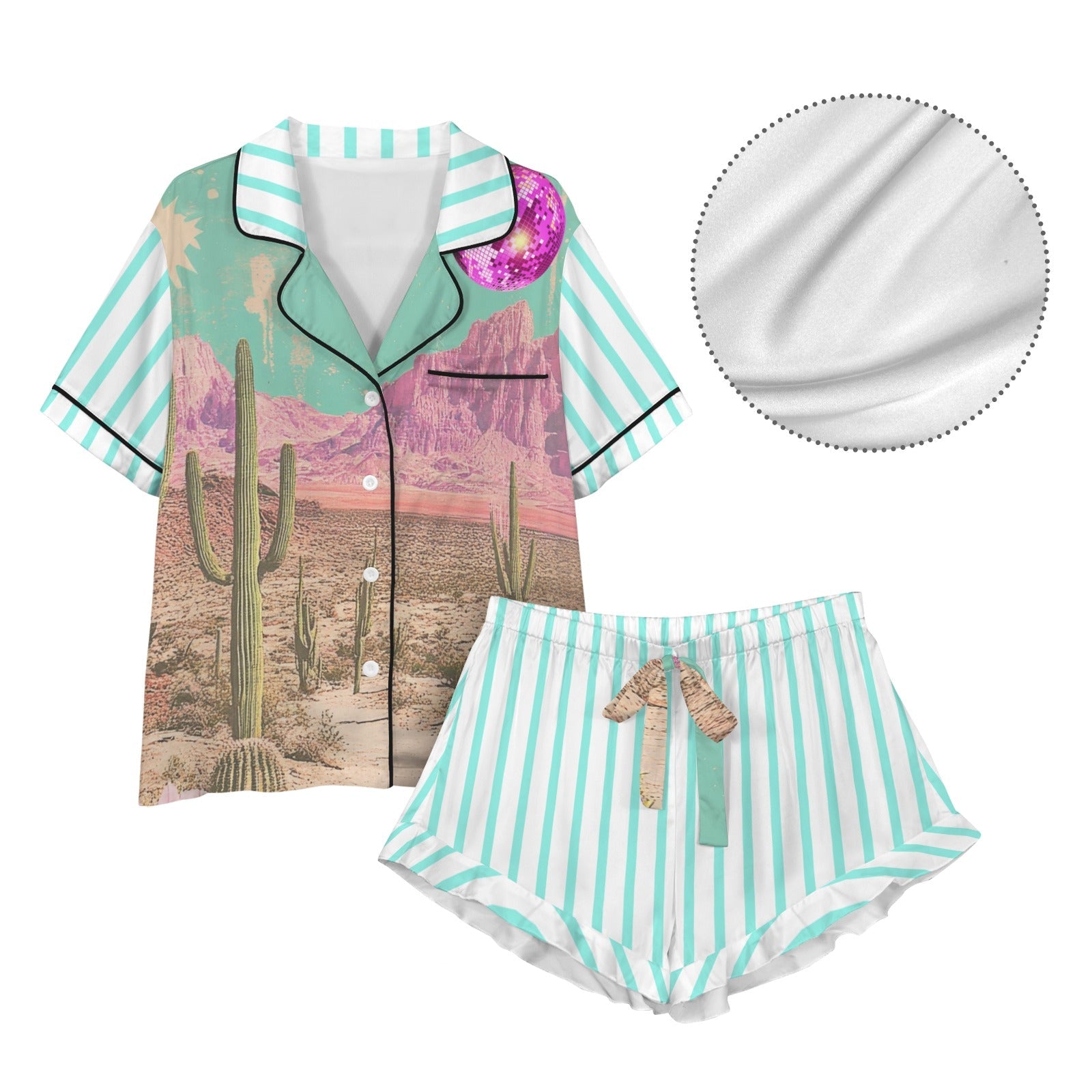 Baha Ranch Retro Pop Western Howdy Desert Cowgirl Satin Pajamas