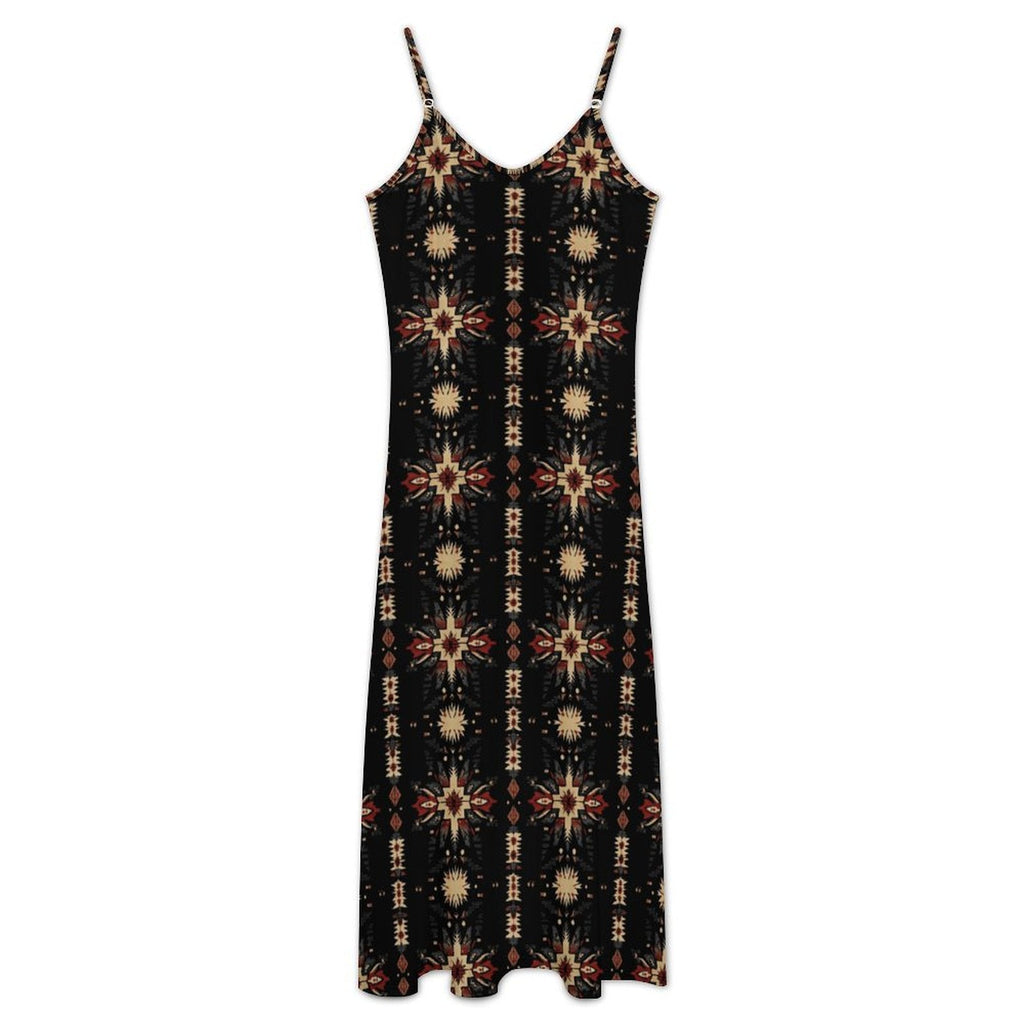 Black and Tan Southwestern Aztec Western Maxi Dress