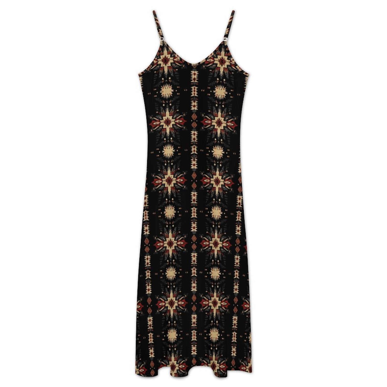 Black and Tan Southwestern Aztec Western Maxi Dress
