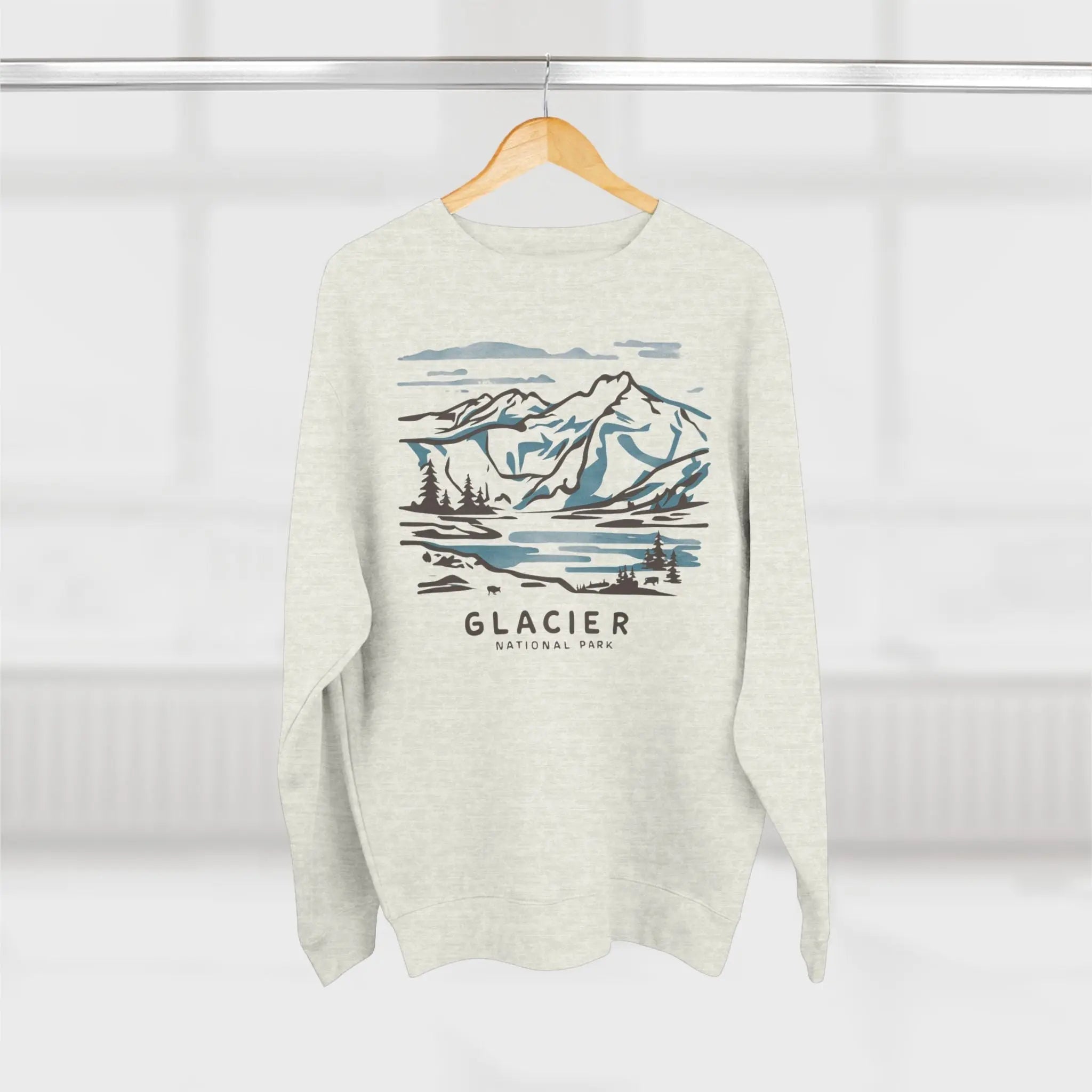 Glacier National Park Unisex Fit Crewneck Sweatshirt Water Color Line Art