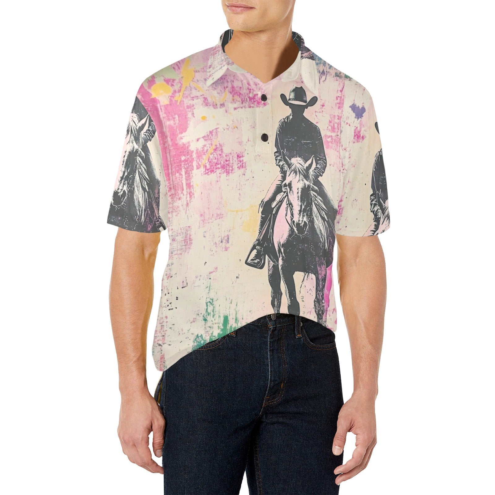 Baha Ranch Retro Pop Western Trail Ride Polo Shirt