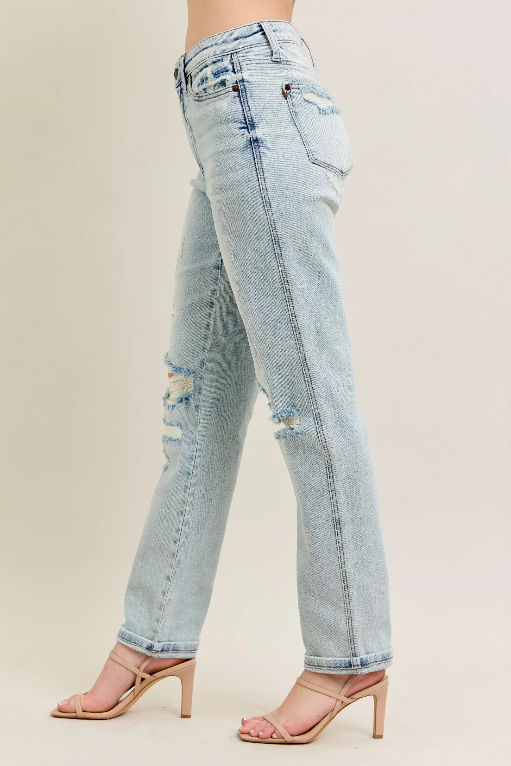 Garden Naked Judy Blue Full Size Mr Repair Stitch Detail Destroy Single Cuff Bf Jeans Plus Size