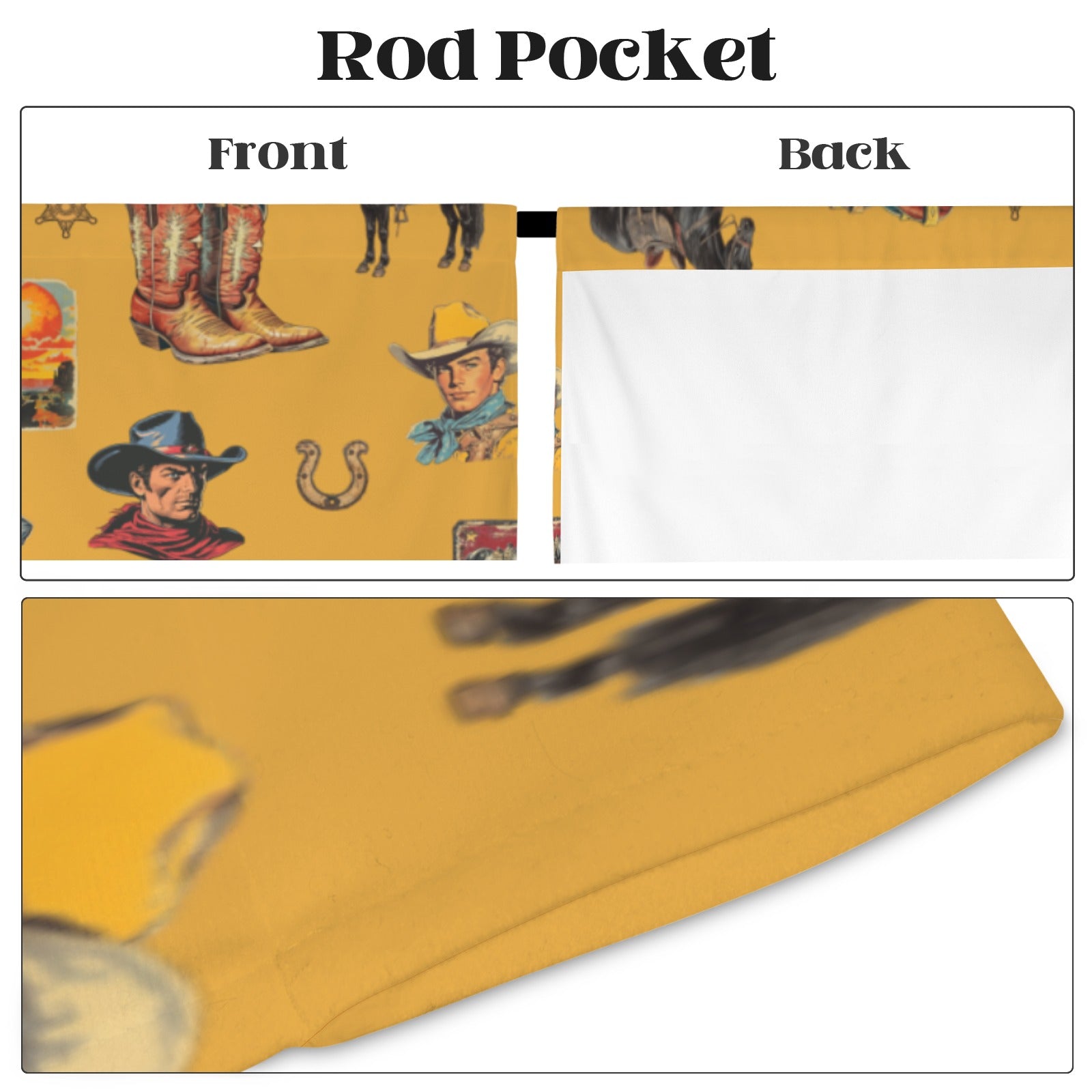 Vintage Cowboy Collage Western Curtains 52" x 63" Made in America