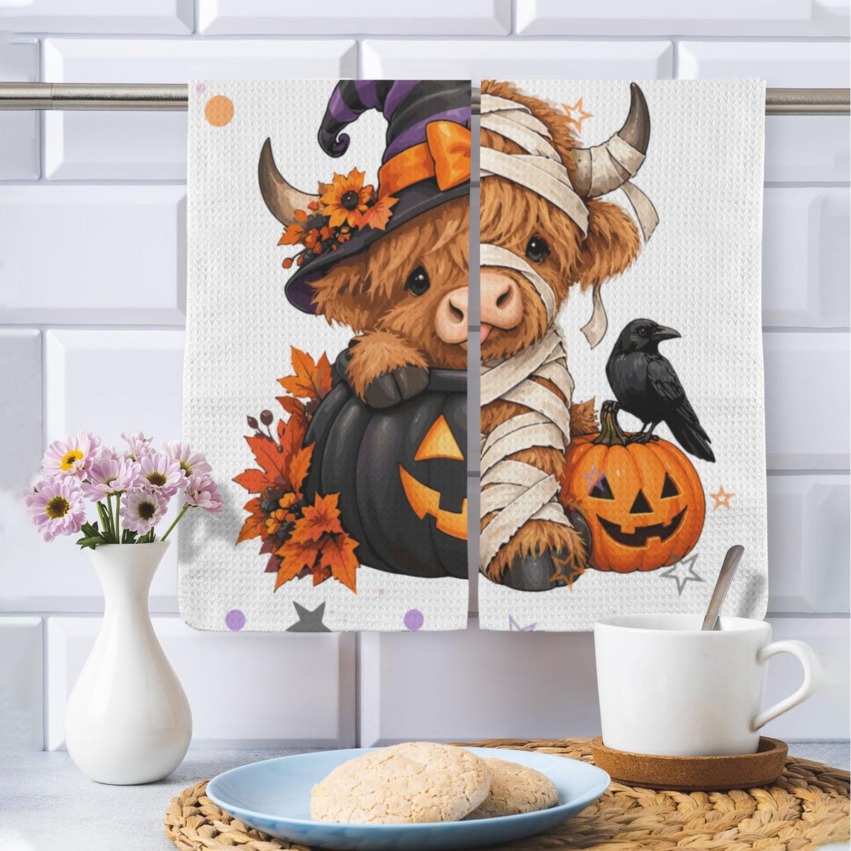 Baha Ranch Halloween Highland set of 2 Kitchen Towels Made in America