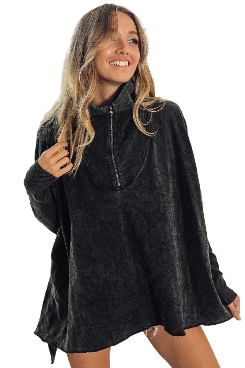 Garden Naked BiBi Vintage Washed Quilted Half Zip Top