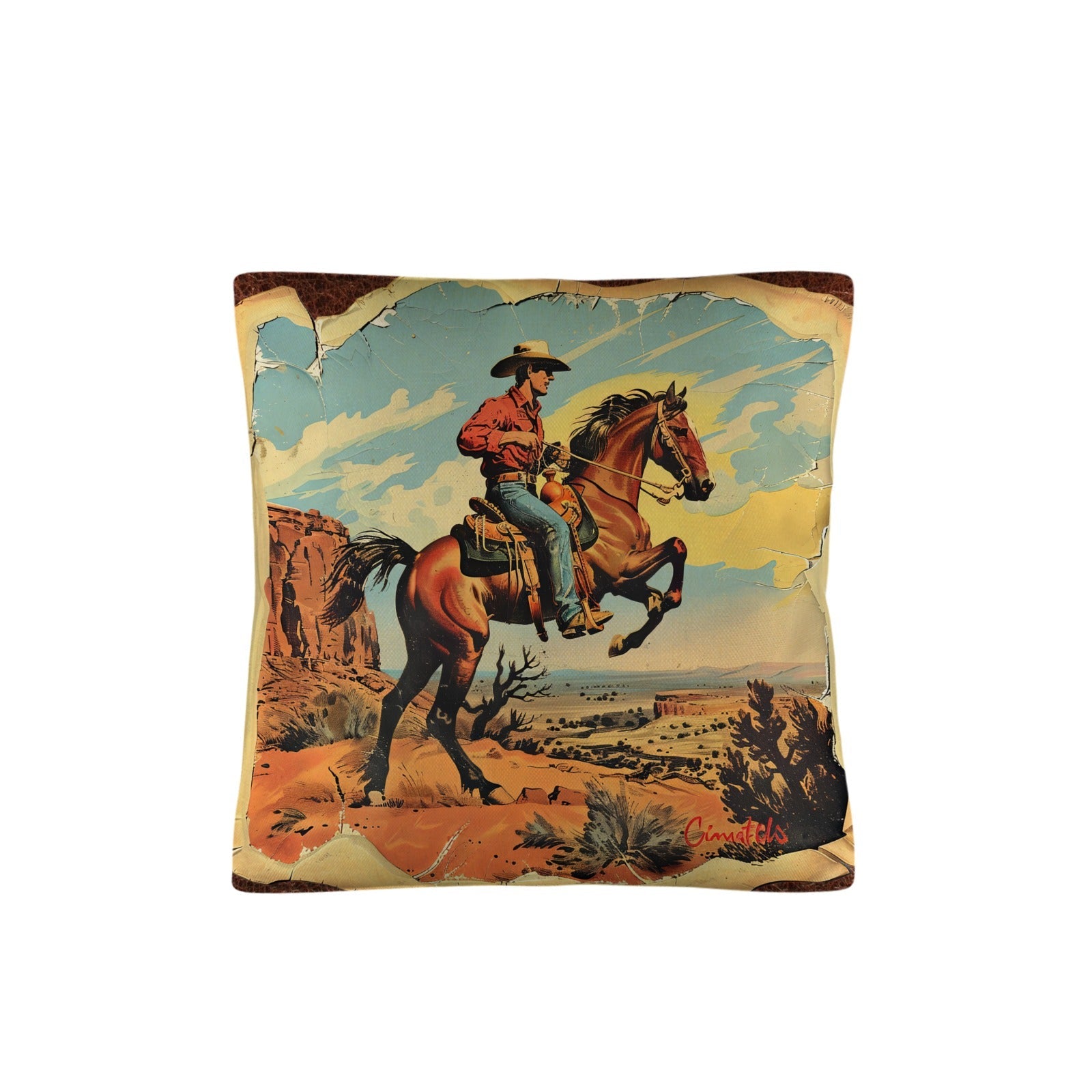 Vintage Cowboy Pillow Case Made in America