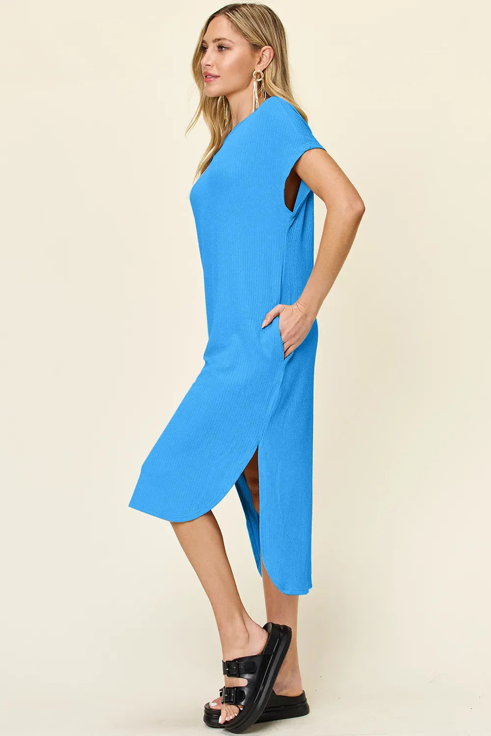 Garden Naked Double Take Full Size Round Neck Short Sleeve Slit Dress