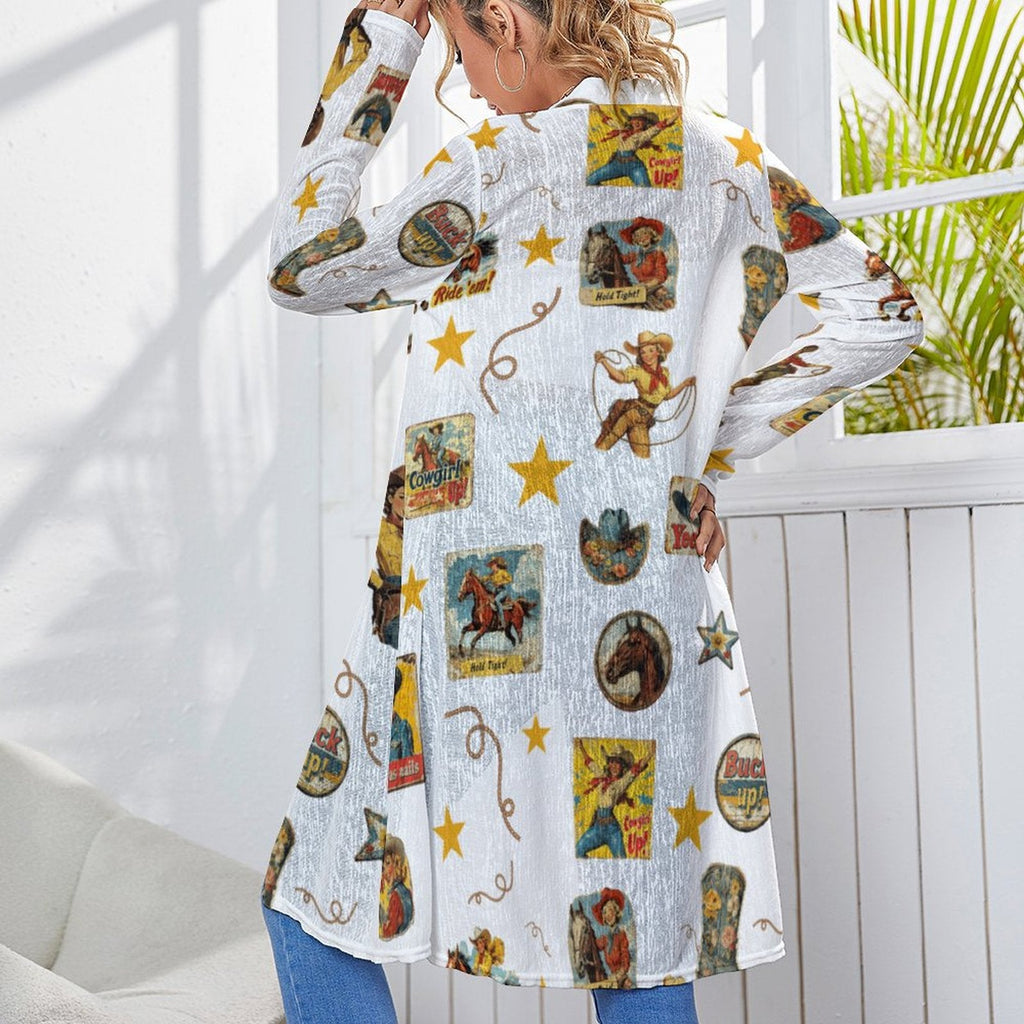 Vintage Cowgirl Collage Western Lightweight Cardigan