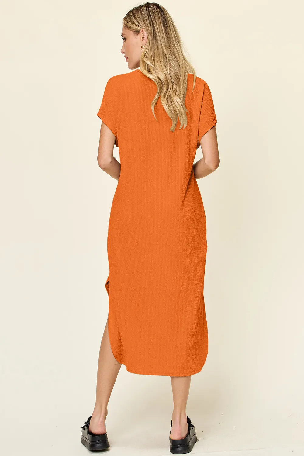 Garden Naked Double Take Full Size Round Neck Short Sleeve Slit Dress