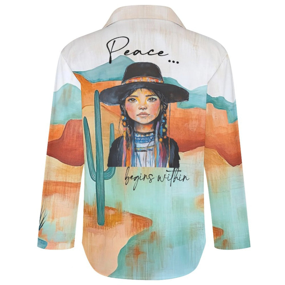 Baha Ranch Peace Within Desert Cactus Button Up Blouse