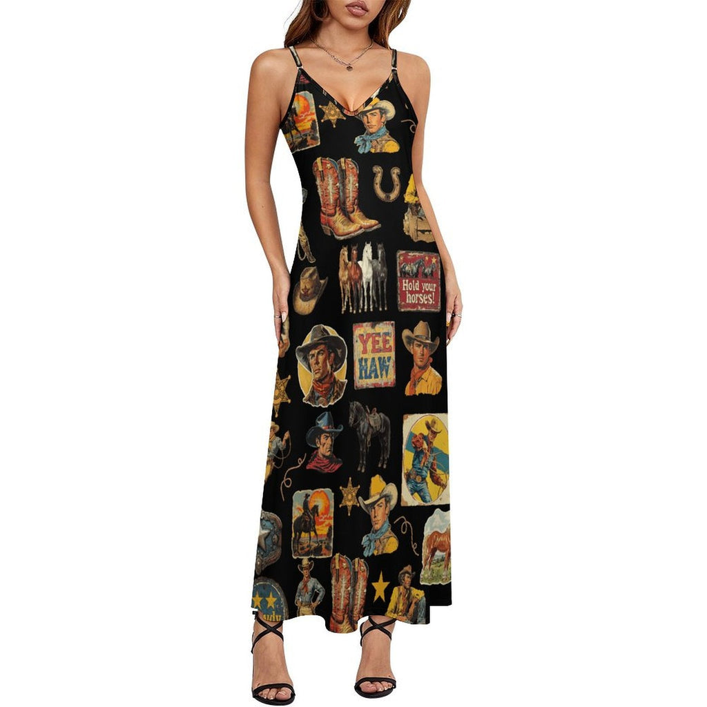 Vintage Cowboy Collage Western Sun Dress