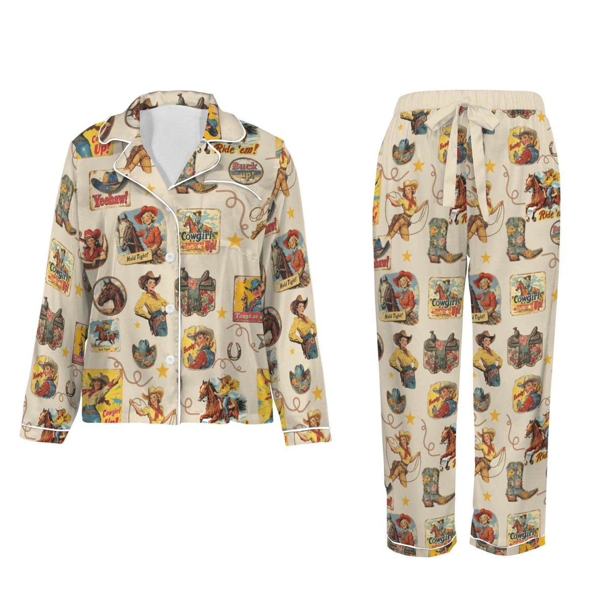 Vintage Cowgirl Collage Western Rodeo Pajamas