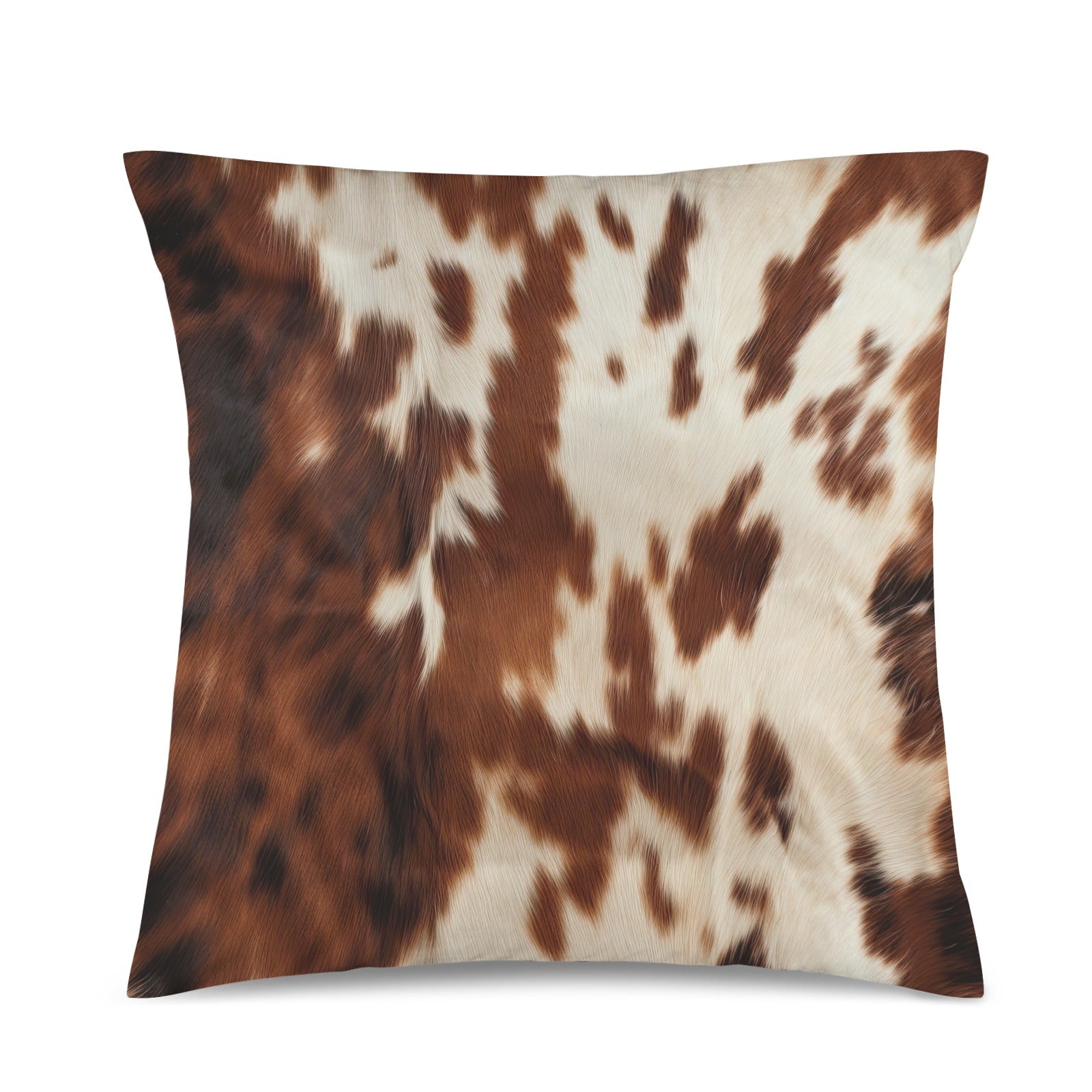 Brown Cow Hide Print Velvety Soft Throw Pillow Case Made in America