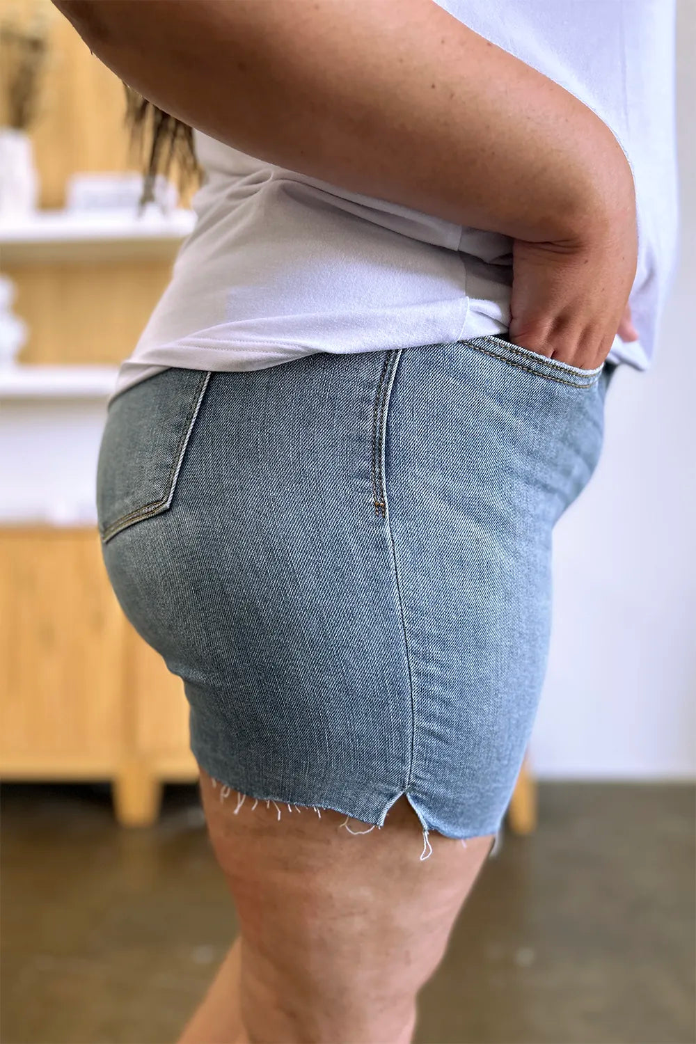 Garden Naked Judy Blue Full Size High Waist Raw Hem Denim Shorts