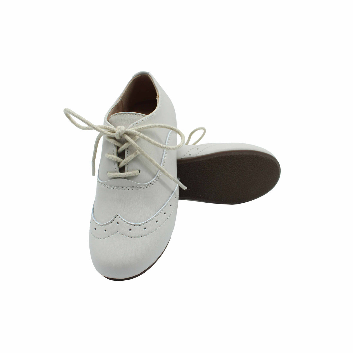 Fintoes Kids' Beige Leather Wingtip Oxfords