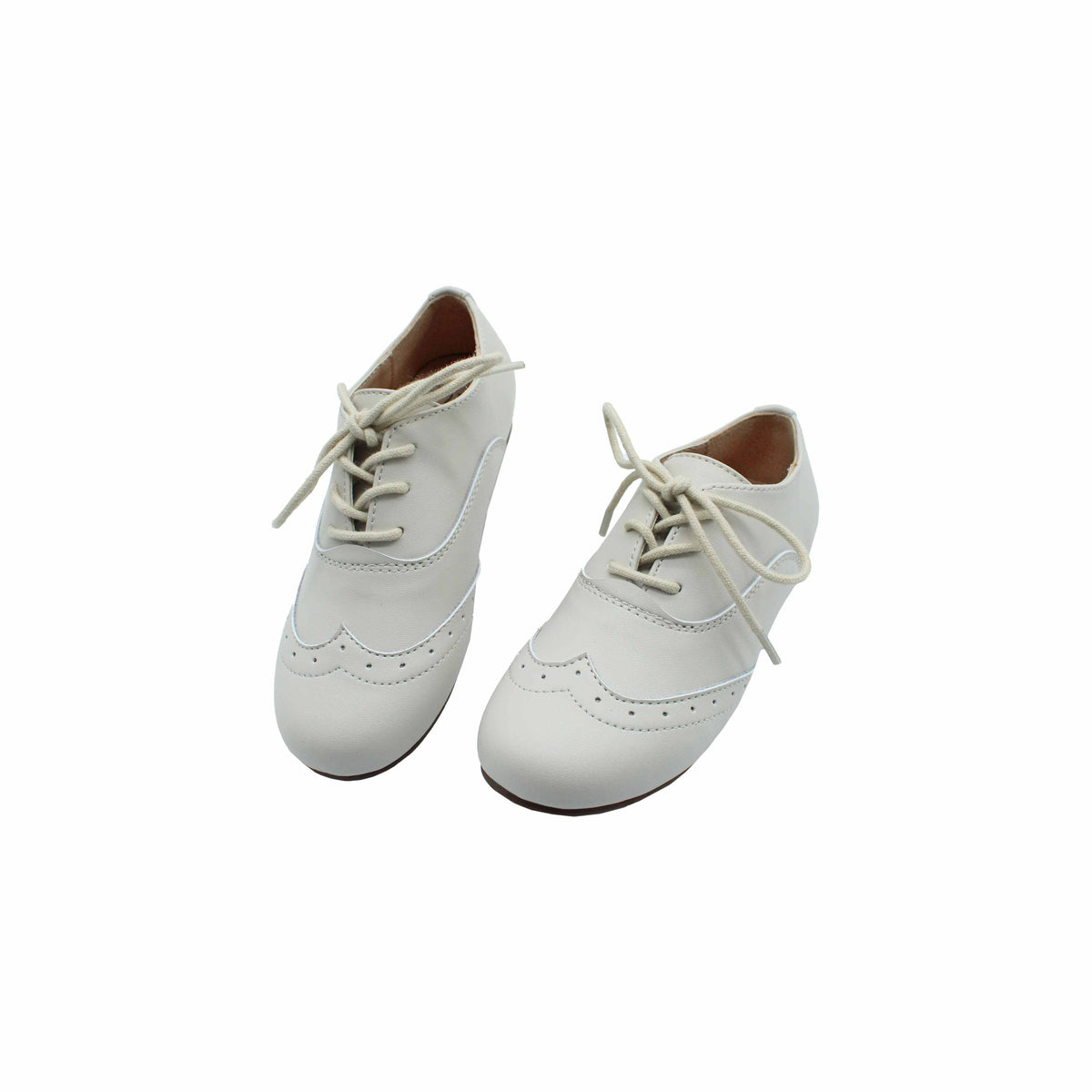 Fintoes Kids' Beige Leather Wingtip Oxfords