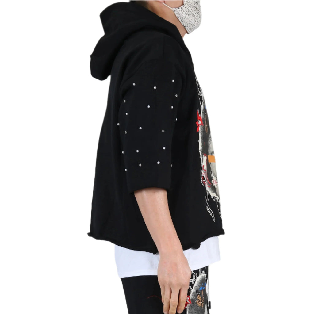 PROCO French Terry 3/4 Sleeve Crop Top Pullover Hoodie