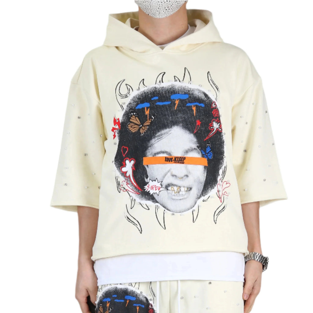 TOVAL French Terry 3/4 Sleeve Crop Top Pullover Hoodie