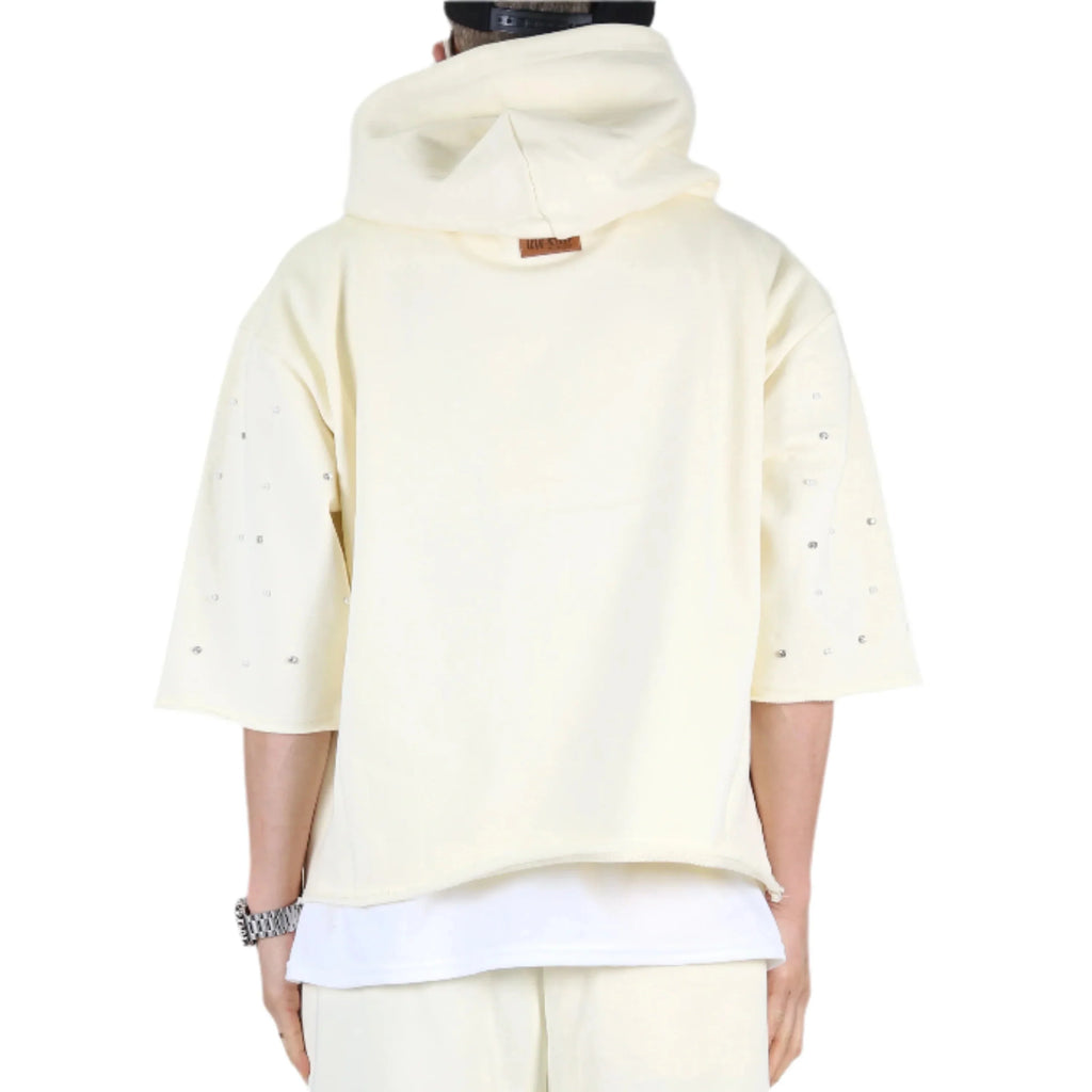 TOVAL French Terry 3/4 Sleeve Crop Top Pullover Hoodie