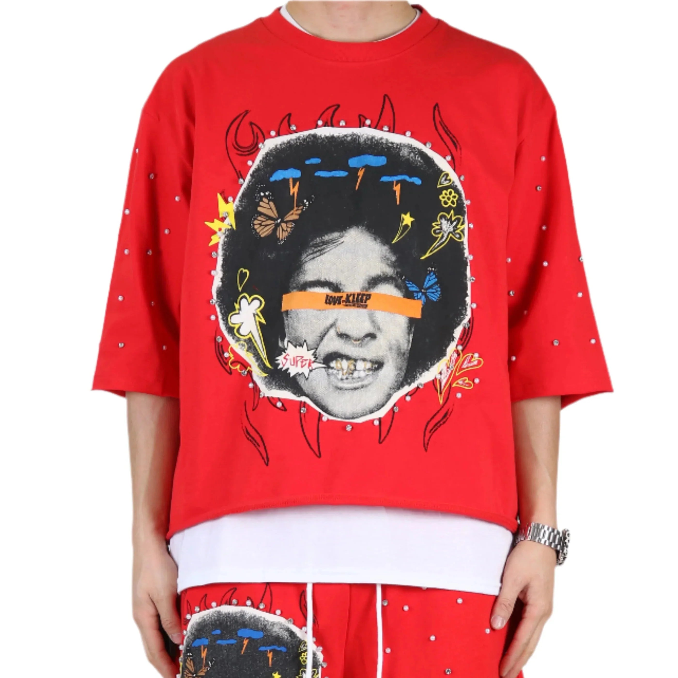 SIMON SN/ Jersey 3/4 Sleeve Crop Top Tee