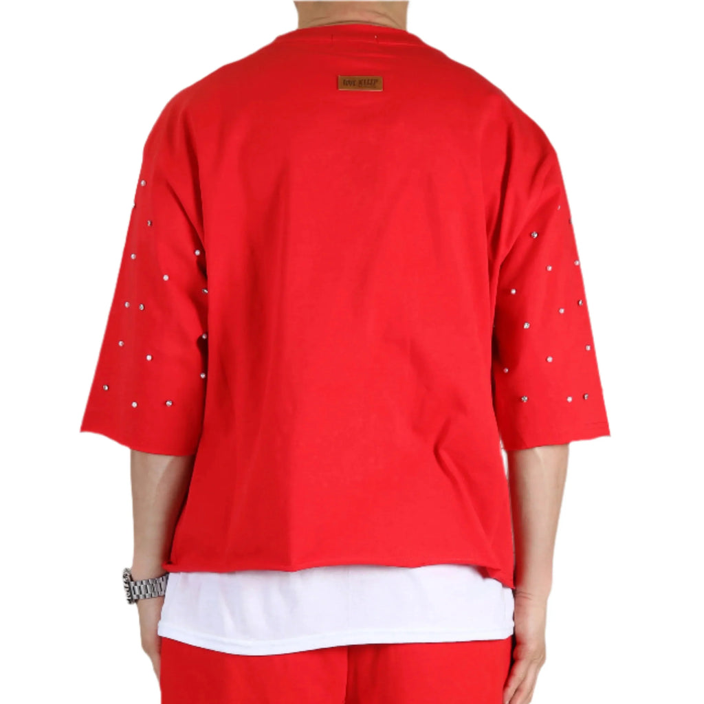 SIMON SN/ Jersey 3/4 Sleeve Crop Top Tee