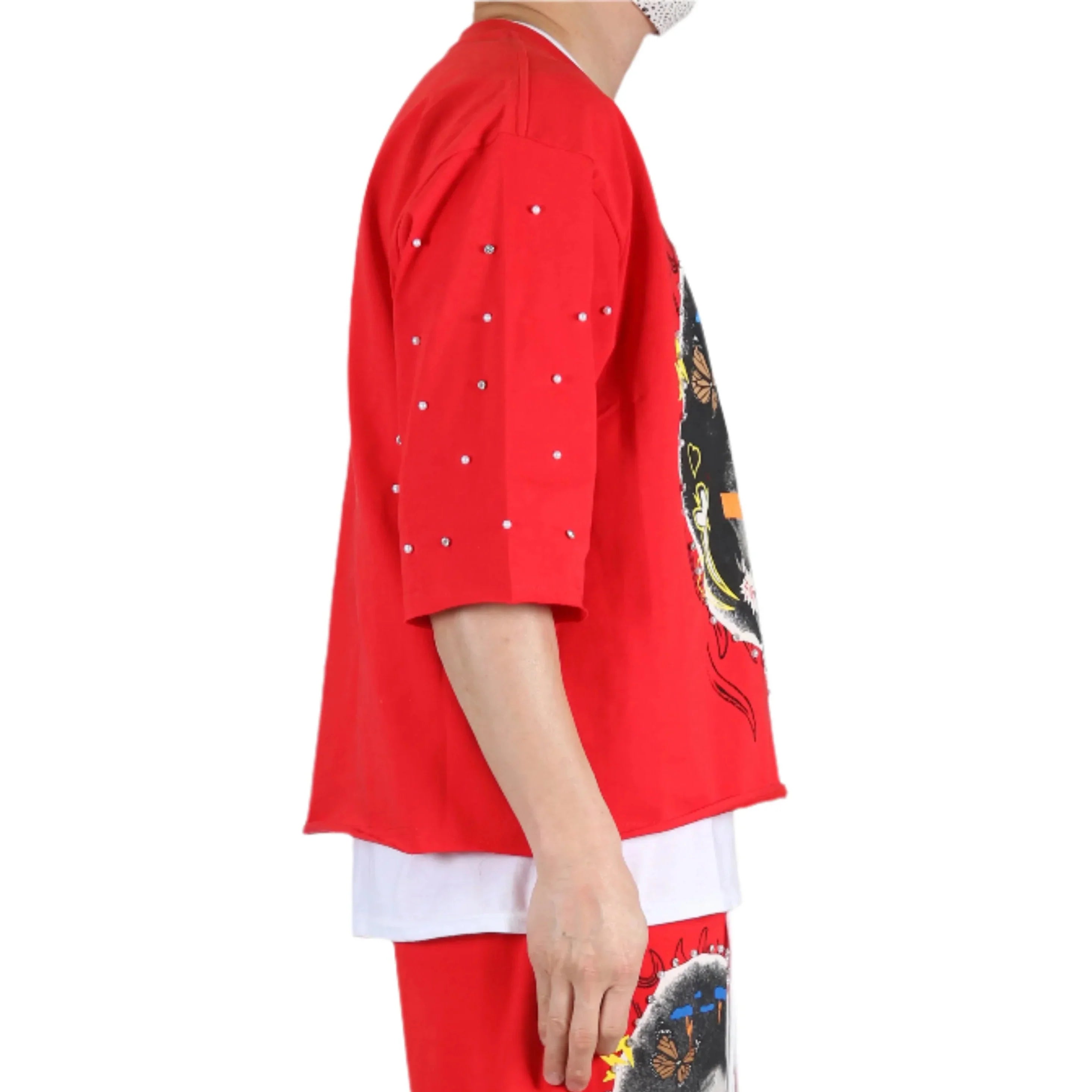 SIMON SN/ Jersey 3/4 Sleeve Crop Top Tee