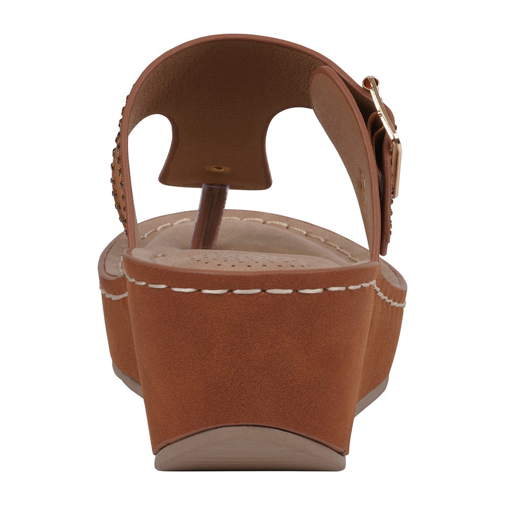 Women's Alani Cognac Embellished Thong Wedge Sandals