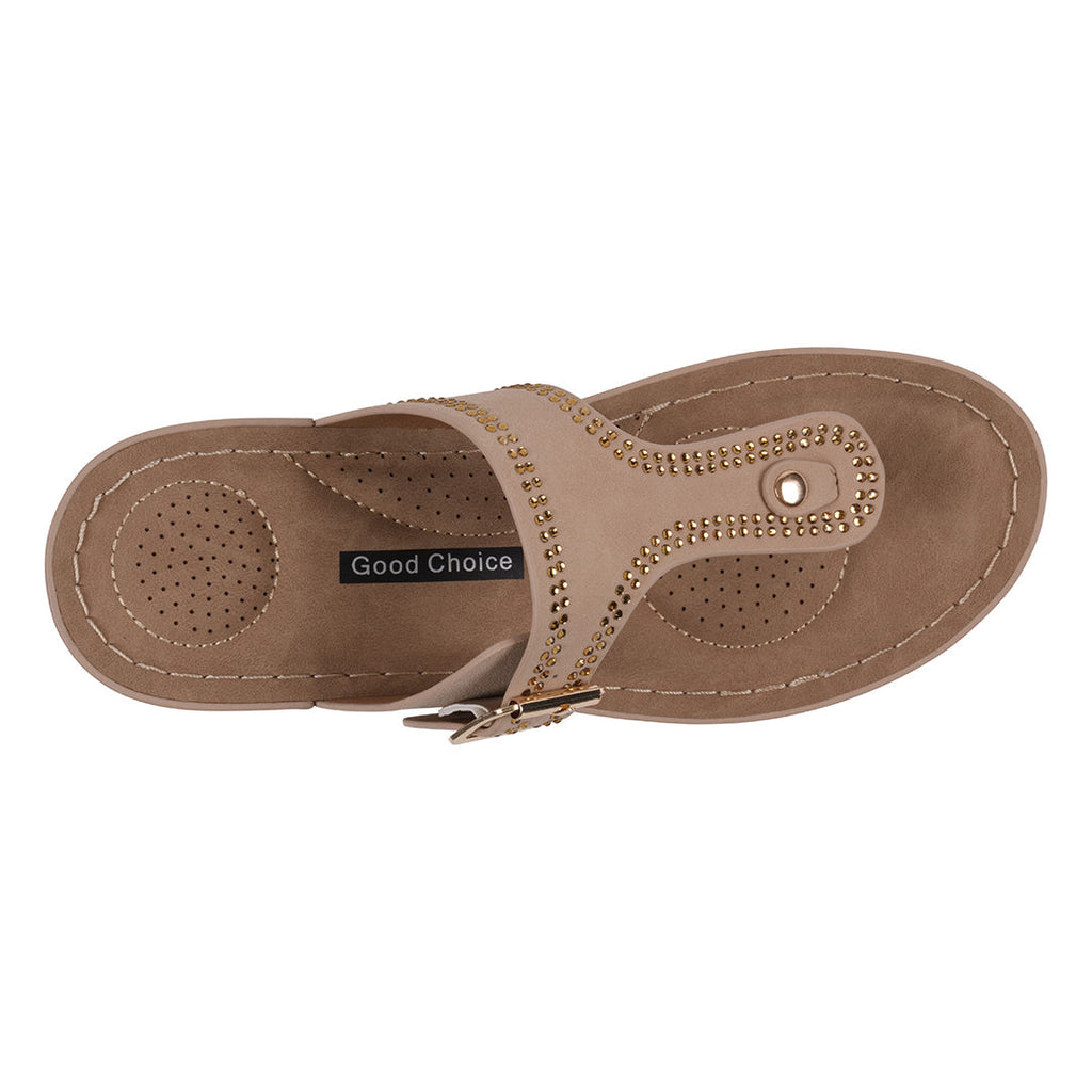 Women's Alani Beige Embellished Thong Wedge Sandals