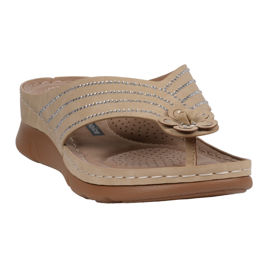 Women's Amari Nude Flower Thong Flat Comfort Sandals
