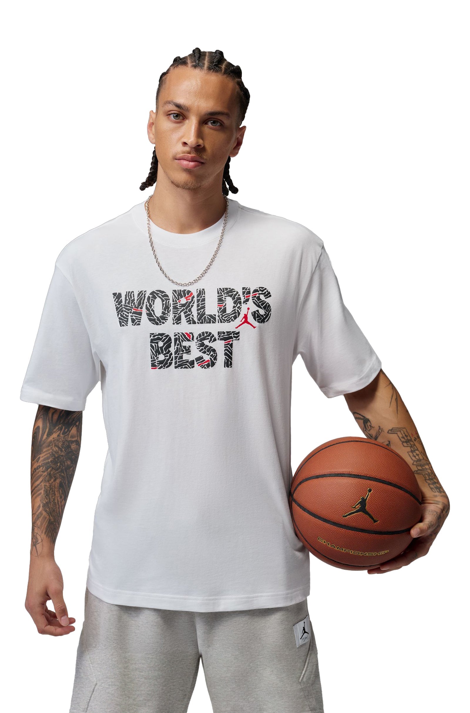 Air Jordan Mens World Best Tee - White/University Red