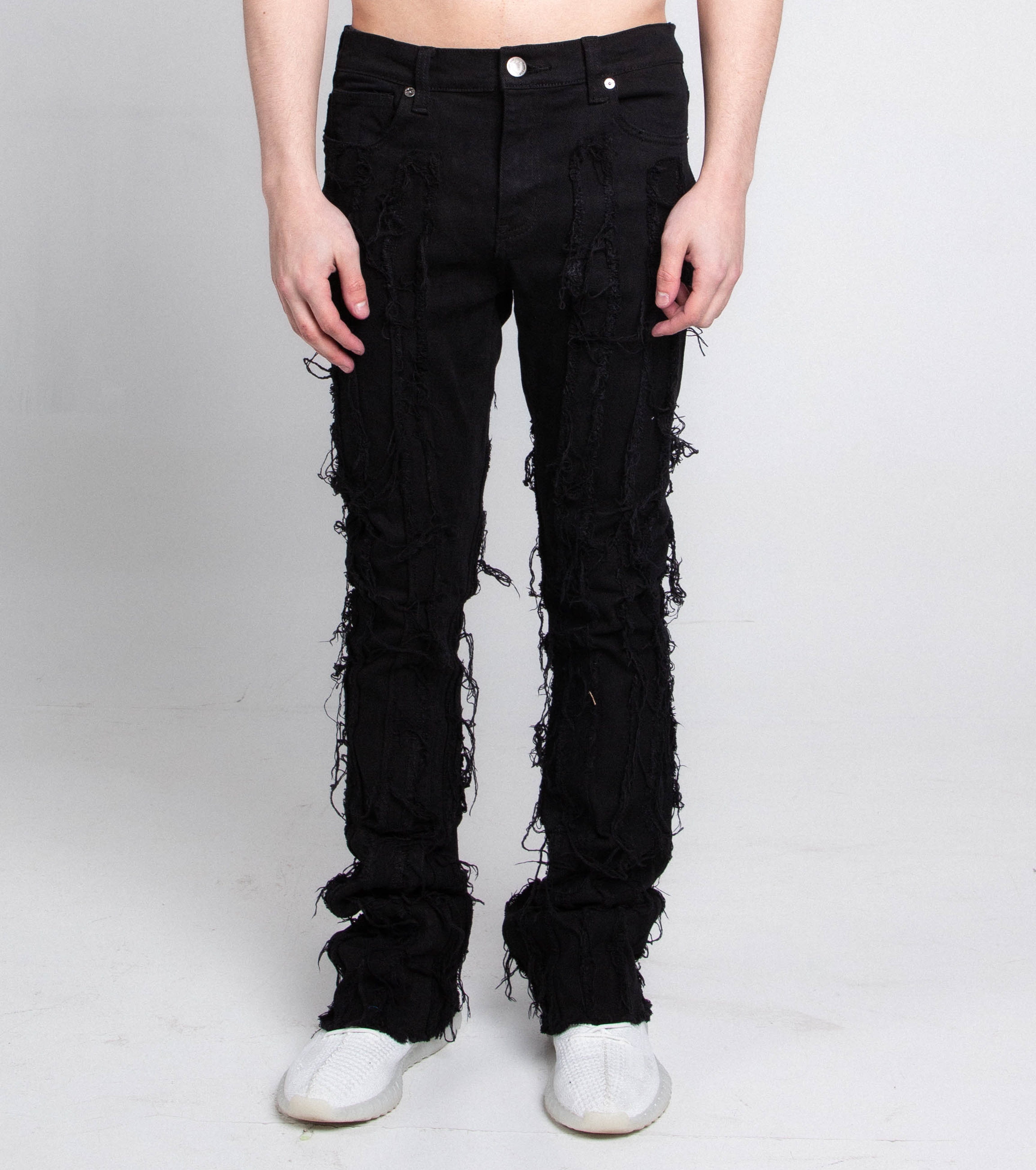 AJ672SK VERTICAL FRAYED STACKED JEANS