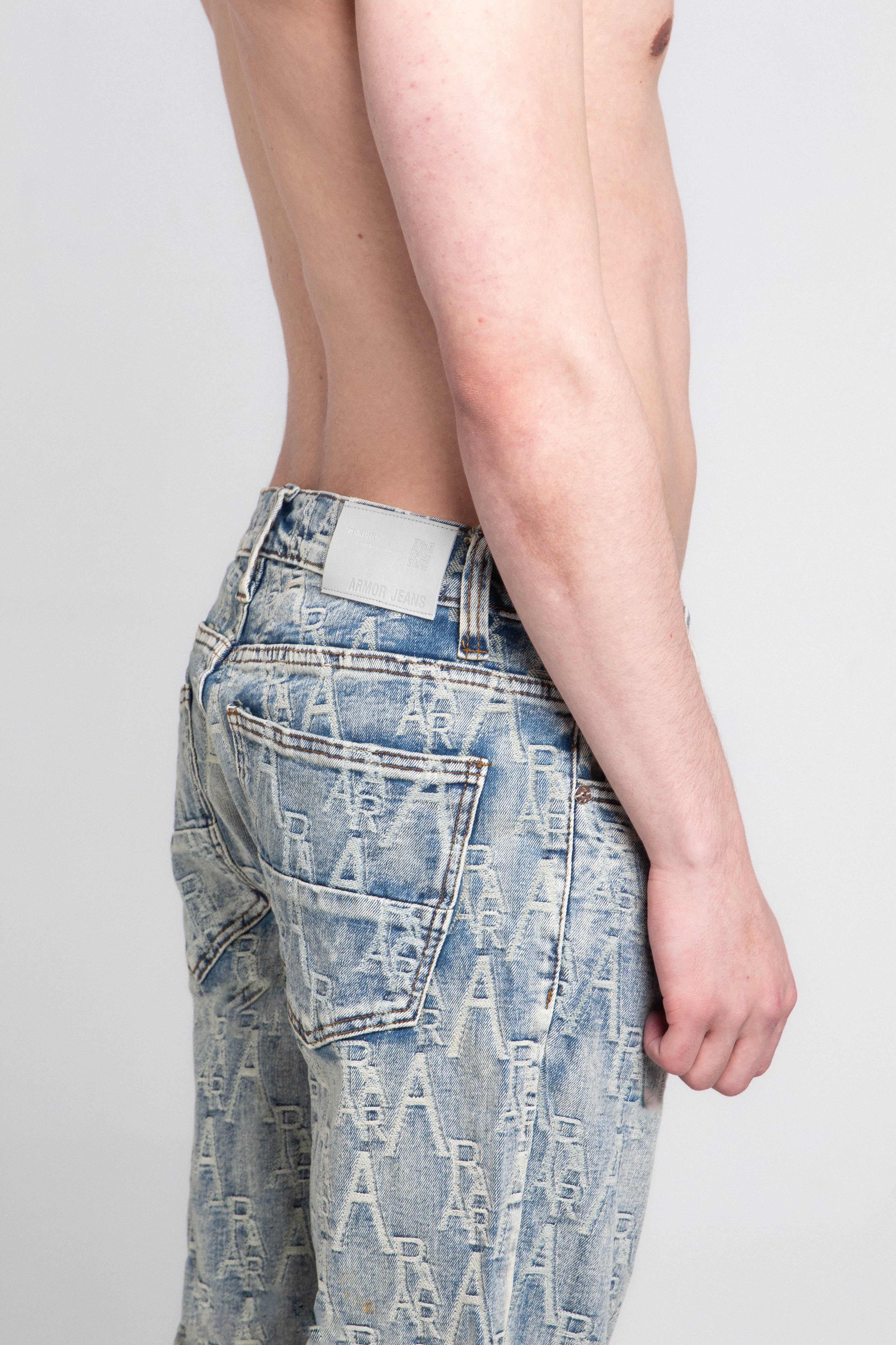 AJ36SL-2 EMBROIDERED LIGHT BLUE SLIM JEANS