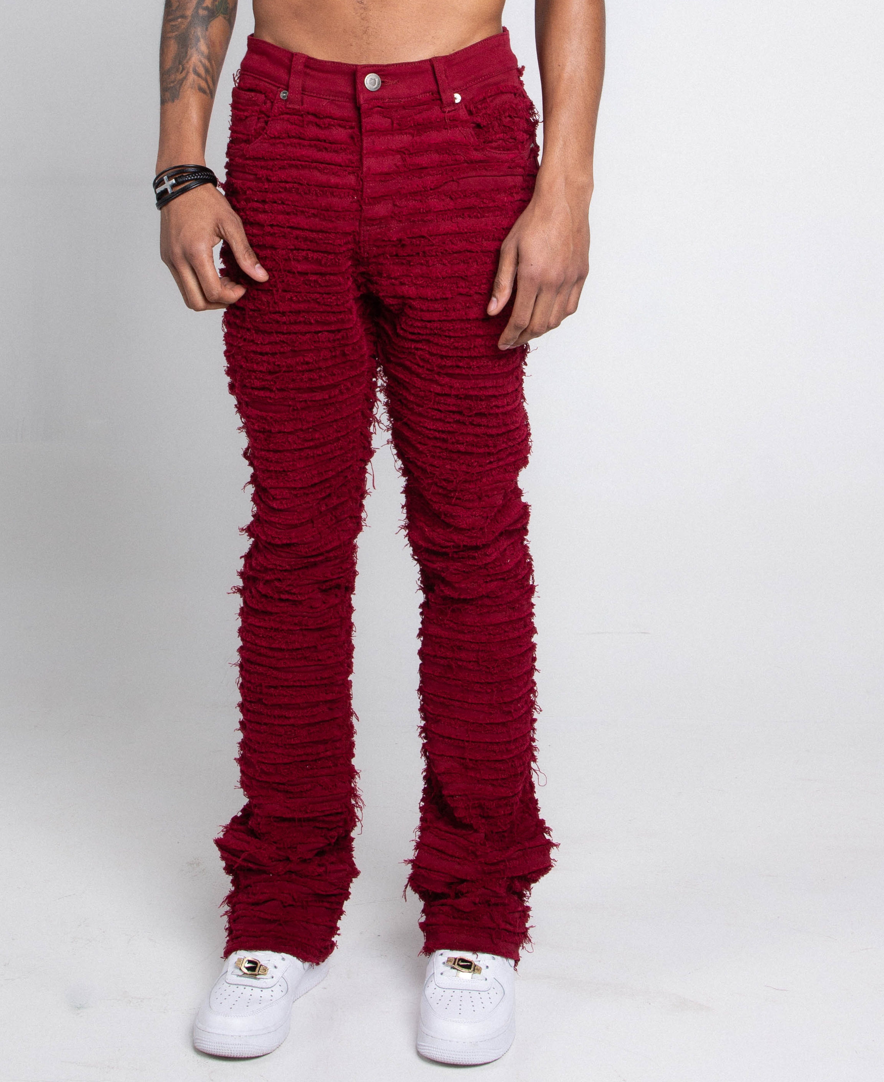 AJS693 Extreme Frayed Stacked Jeans