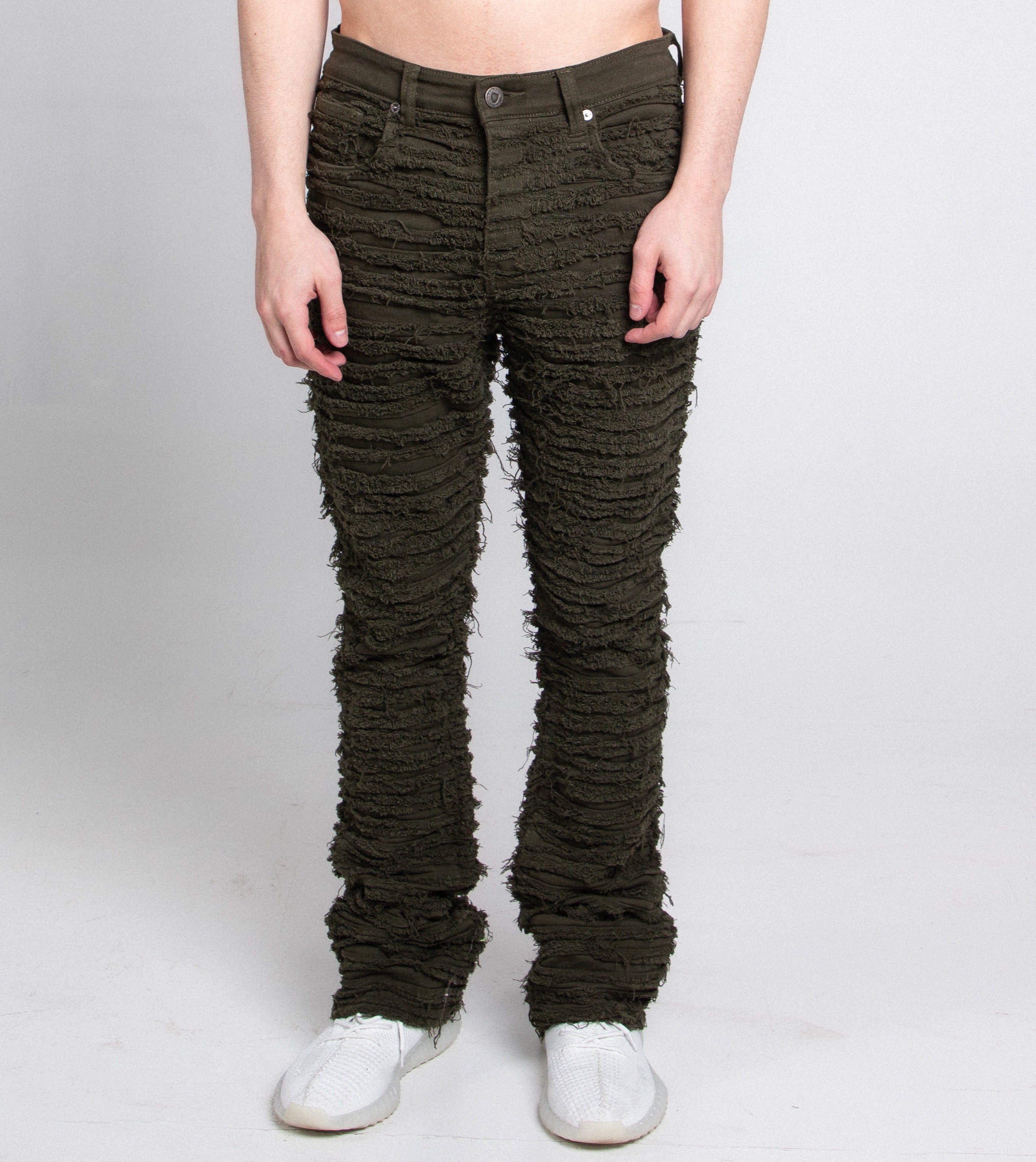 AJS693 Extreme Frayed Stacked Jeans